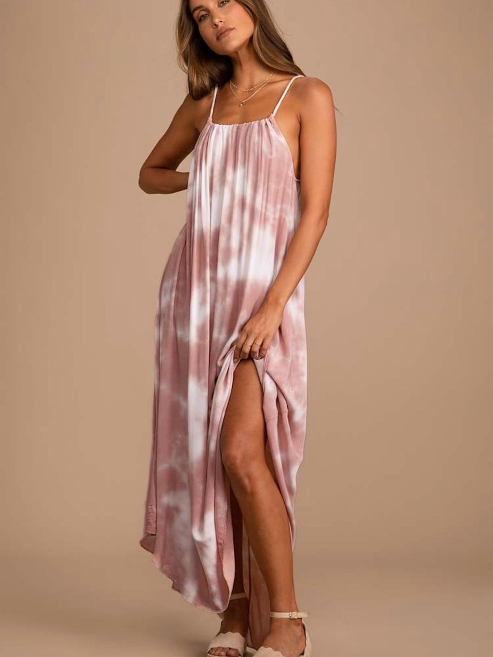 Lulus Sleeveless Tie-Dye Maxi Dress in Blush Pink